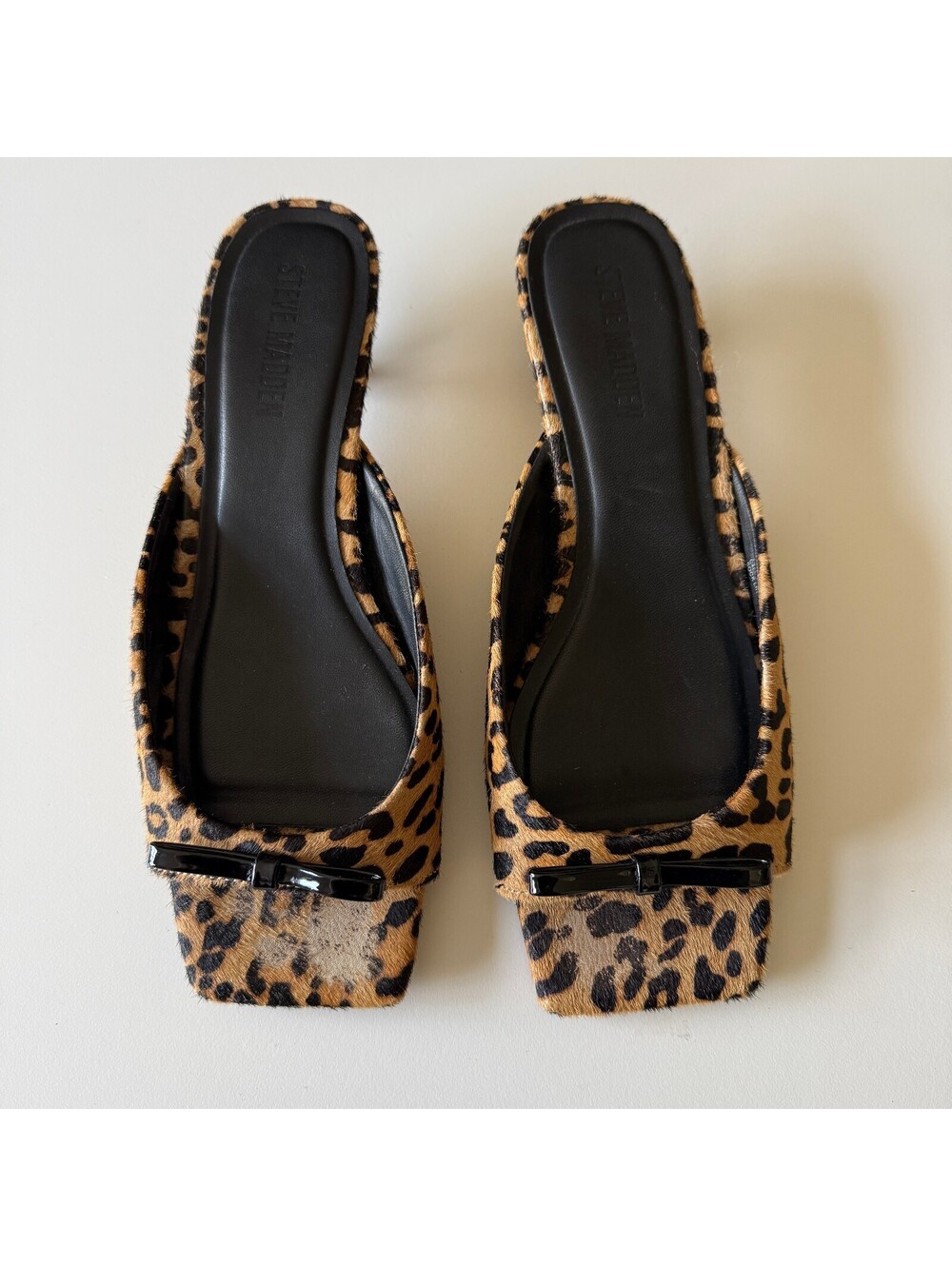 Steve Madden Meme Leopard Calf Hair Mule Slides Bow Kitten Heel Y2K Sz 10